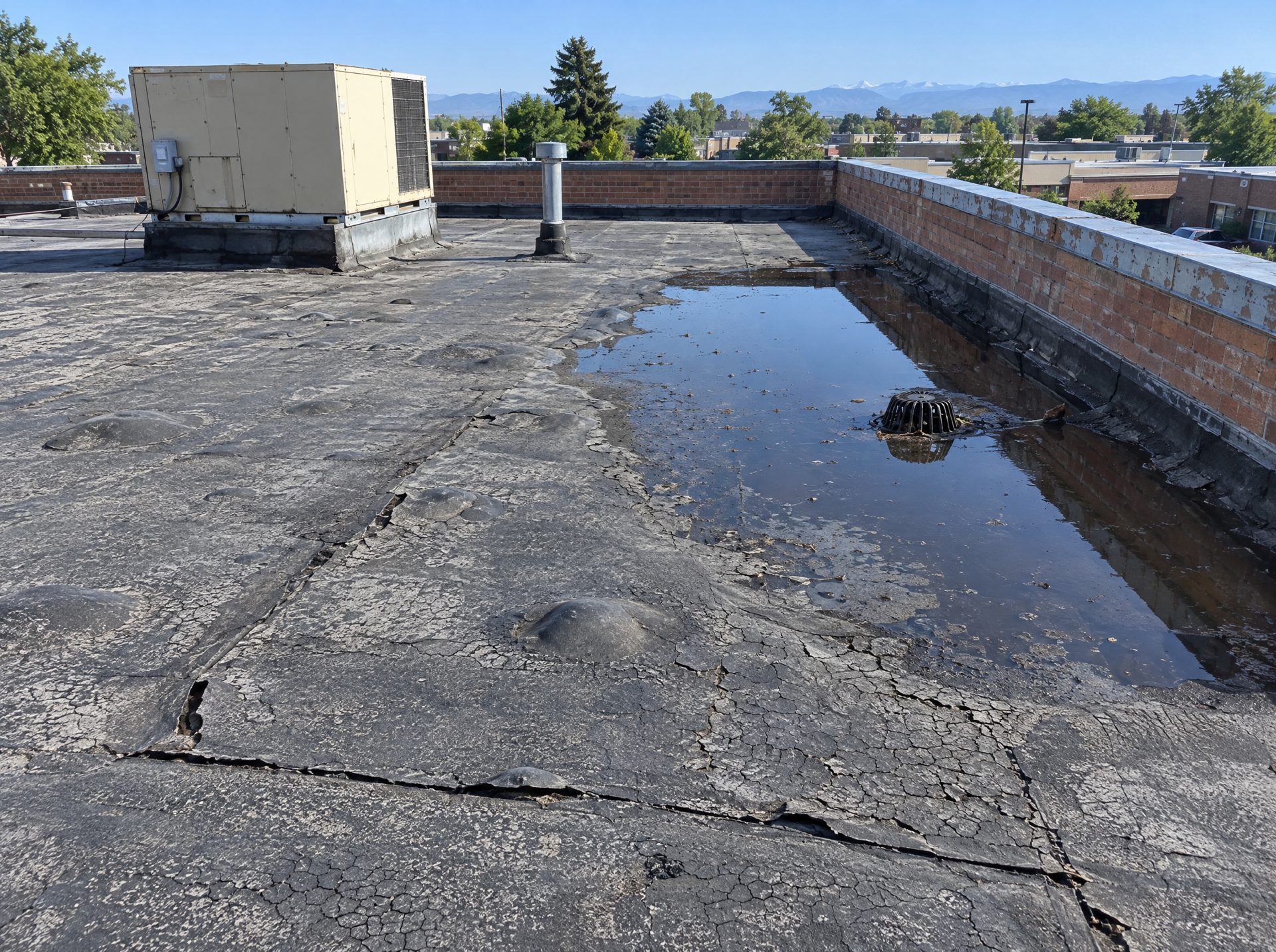 Before the commercial flat roof (tpo) in Lakewood, photo 1